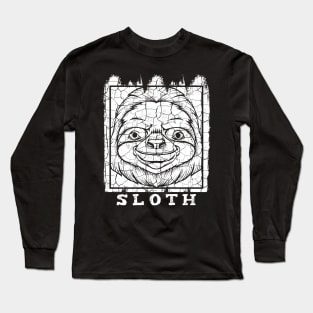 Vintage Sloth Face Lazy Retro Style Long Sleeve T-Shirt